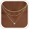 Women's Layered Gold Necklace Set, 14K Gold Plated Delicate Pendant Necklace Set, Colorfast, Thick Stackable Cuban Chain Choker