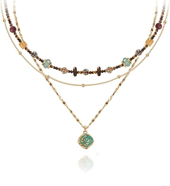 Vintage Style Multi-Layer Beaded Necklace, Fashionable Women's Gold-Plated Necklace