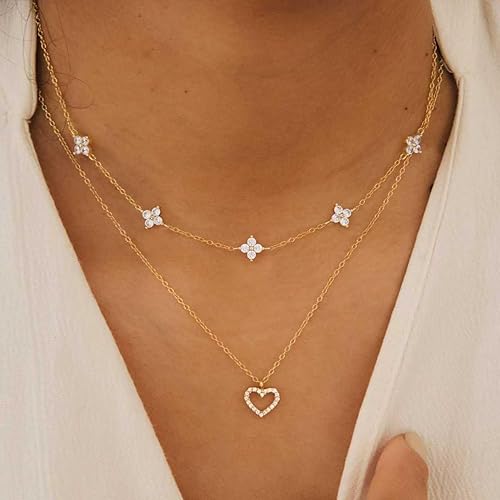 Exquisite Women's Necklace, Cute Standing Choker, Cubic Zirconia Diamond Necklace, Simple Layered Cubic Zirconia Necklace, Fashionable Jewelry Gift