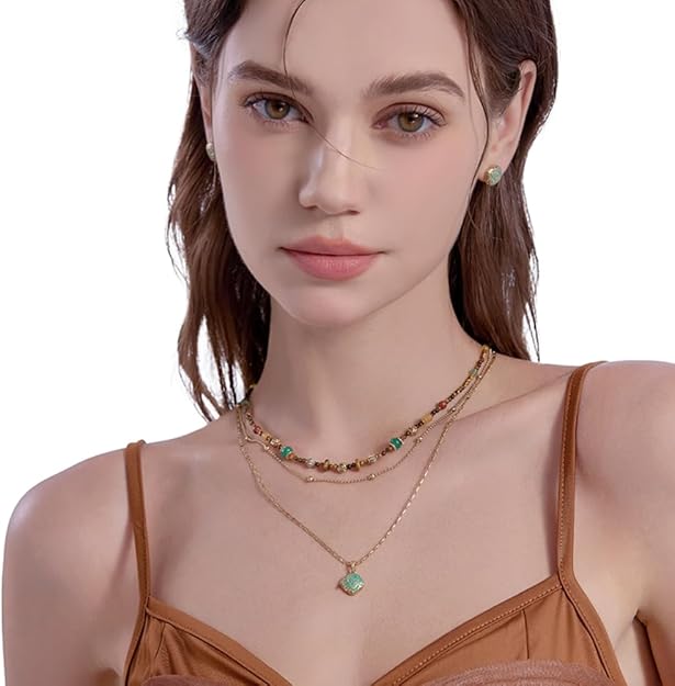 Vintage Style Multi-Layer Beaded Necklace, Fashionable Women's Gold-Plated Necklace