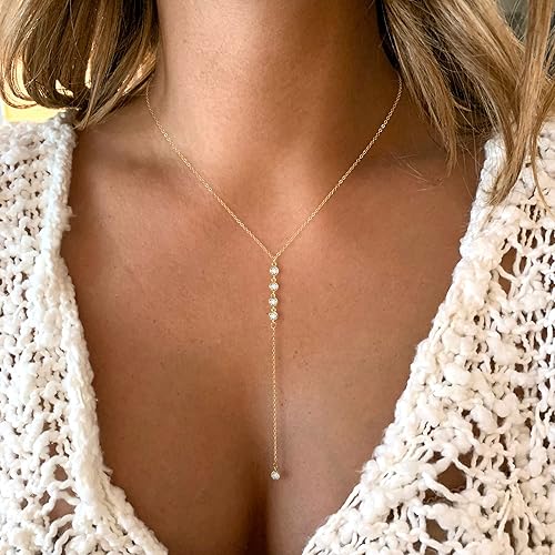 Women's Lasso Gold Necklace, Exquisite Long Necklace, 14k Gold/Silver Plated Y-Shaped Pendant Necklace